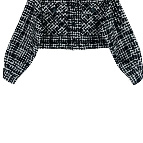 Crop short jacket coat bouclé Puff Sleeve black & white SZ small DYNAMITE - Picture 5 of 13